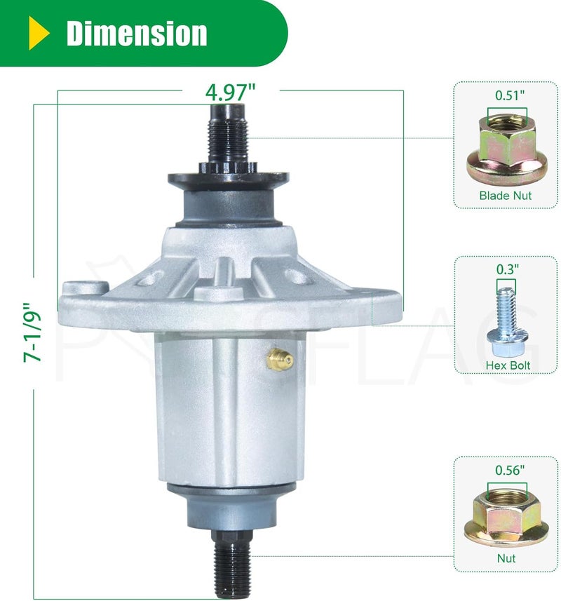 POSFLAG GY21098 Spindle Assembly Pre-Greased with GX20367 Spindle Pulley Replaces AUC15811 Spindle, GY20454, GY20962, UC23728 for John Deere D125 D130 D110 E100 E130 LA115 LA105 D105 Tractors - Image 5